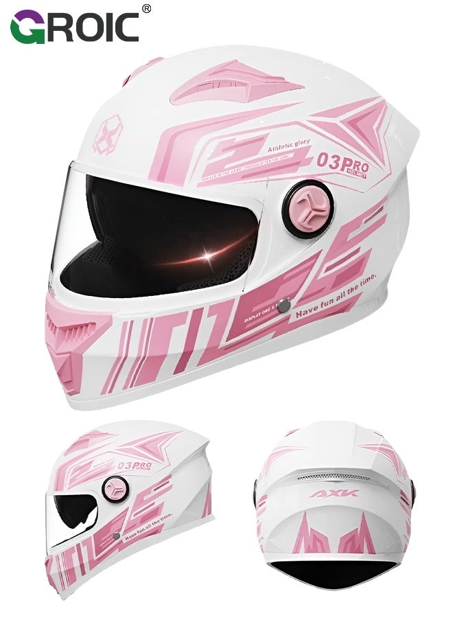 GROIC Motorcycle Helmet, Mos White Pink Transparent Design, Helmet for Street and Track Riders, Ventilation and Safety Design, Lightweight Helmet for Men and Women, Motorbike and Electric Bike Riding - Image 1